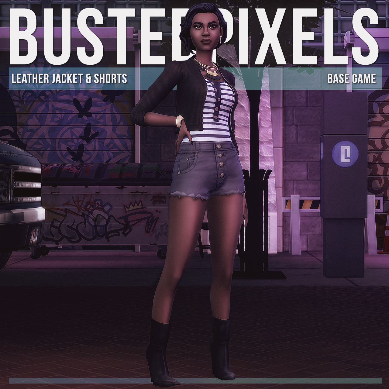 Leather Jacket & Shorts at Busted Pixels » Sims 4 Updates