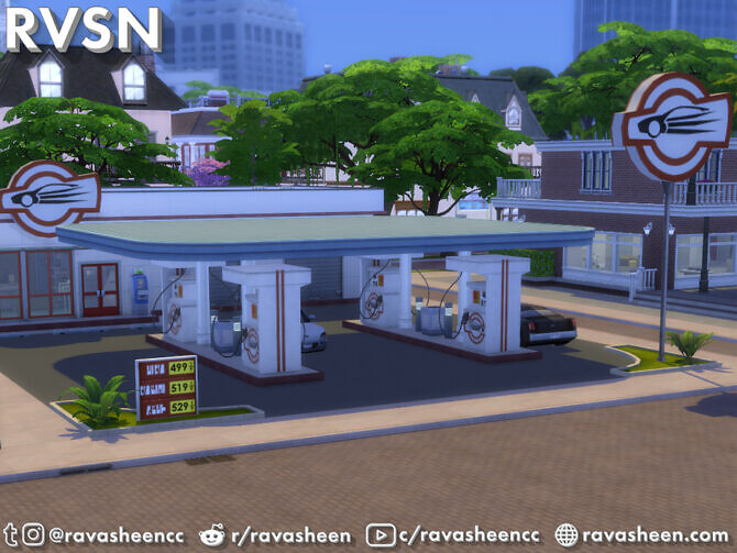 Sims 4 Highway Petrol Gas Station Set by RAVASHEEN at TSR