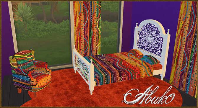 Sims 4 Boho Style: bed, armchair & window blinds at Abuk0 Sims4