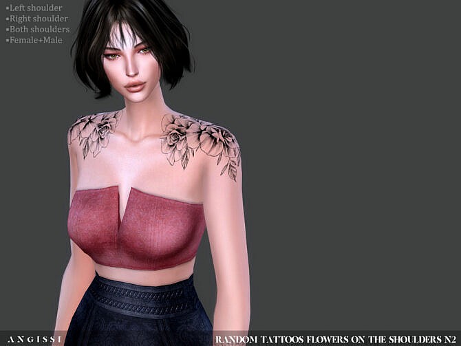 Sims 4 Flowers on the shoulders n2 tattoos by ANGISSI at TSR