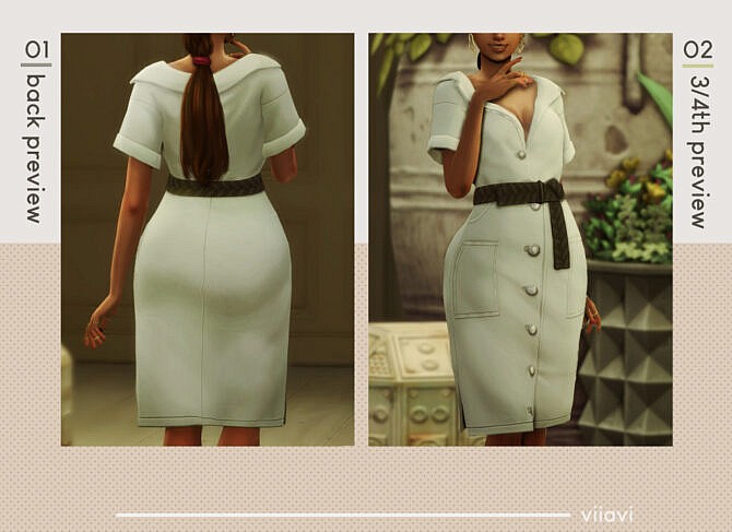 Sims 4 HERA button up belted dress at Viiavi