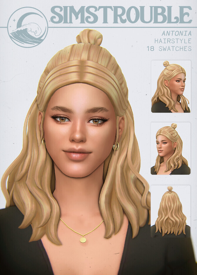 Sims 4 ANTONIA half updo hair at SimsTrouble