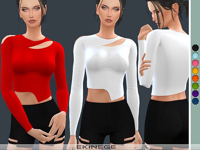 Sims 4 Asymmetric Cut Out Top by ekinege at TSR