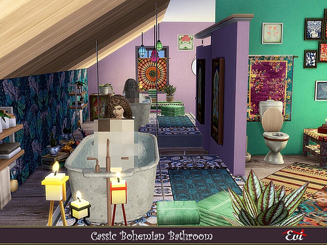 Sims 4 Classic Bohemian Bathroom by evi at TSR