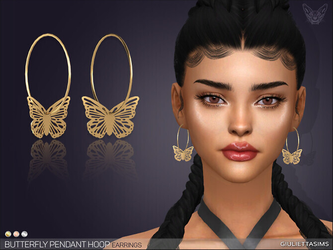 Sims 4 Butterfly Pendant Hoop Earrings by feyona at TSR