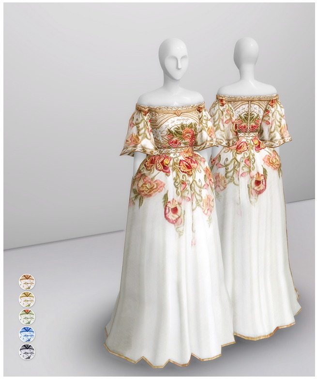 Sims 4 Off The Shoulder Embroidered Dress at Rusty Nail