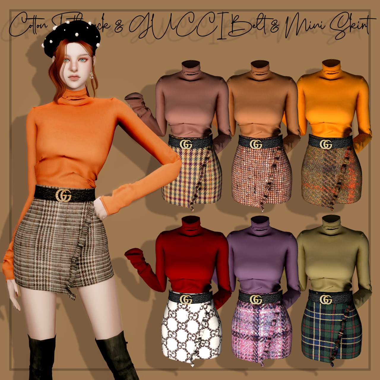 Cotton Turtleneck & Belt & Mini Skirt at RIMINGs » Sims 4 Updates