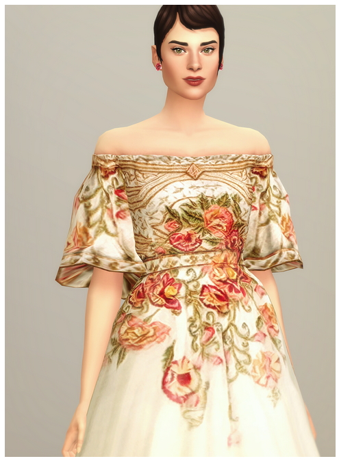 Sims 4 Off The Shoulder Embroidered Dress Shorter Edit at Rusty Nail