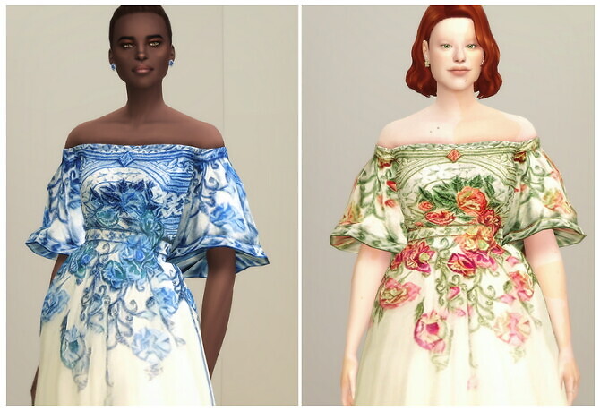 Sims 4 Off The Shoulder Embroidered Dress Shorter Edit at Rusty Nail