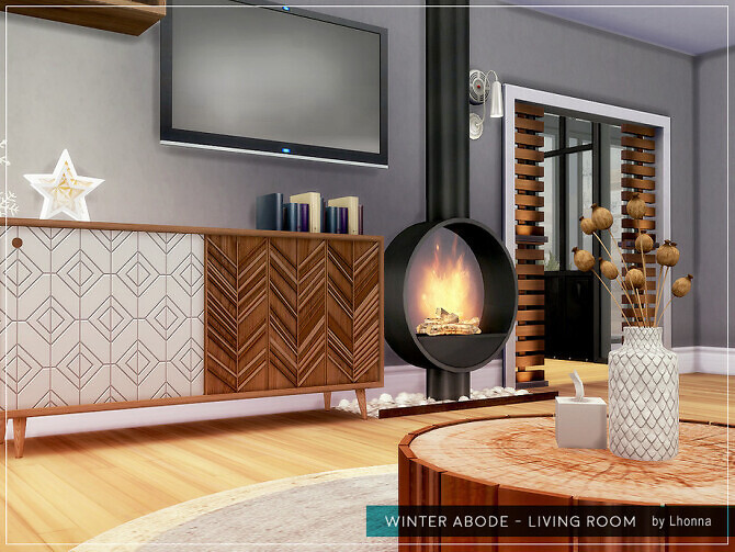 Sims 4 Winter Abode Living Room by Lhonna at TSR