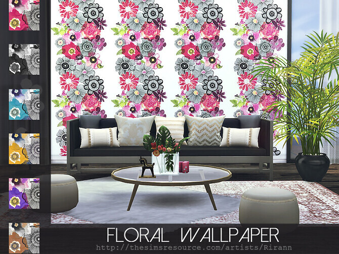 Sims 4 Floral Wallpaper by Rirann at TSR