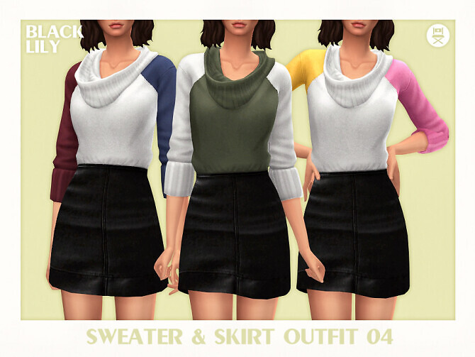 Sims 4 Sweater & Skirt Outfit 04 by Black Lily at TSR