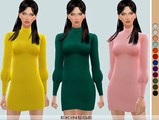 Sims 4 Ribbed Balloon Sleeve Sweater Dress by ekinege at TSR