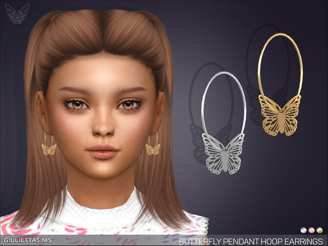 Sims 4 Butterfly Pendant Hoop Earrings For Kids by feyona at TSR