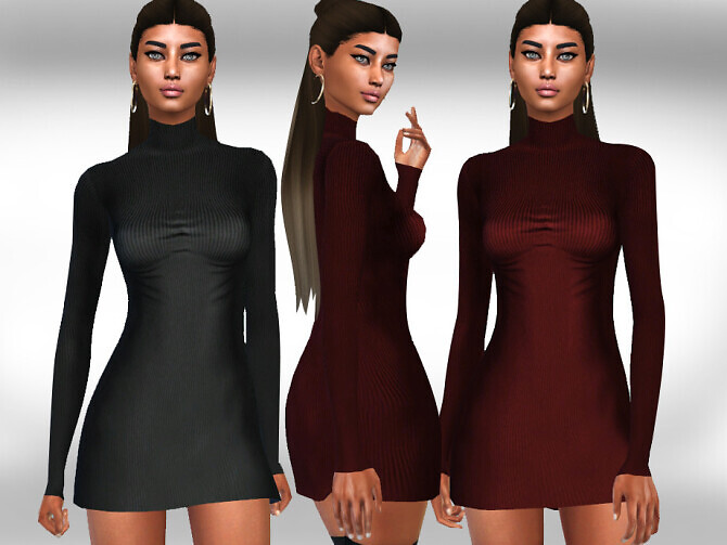 Sims 4 High Neck Long Sleeve Dresses by Saliwa at TSR