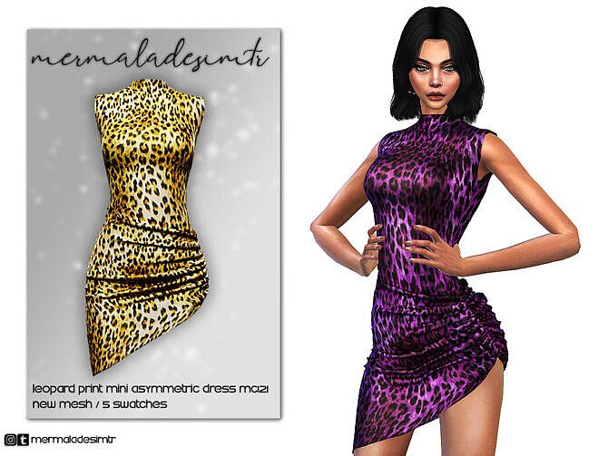 Sims 4 Leopard Print Mini Asymmetric Dress MC121 by mermaladesimtr at TSR