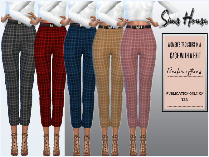 Sims 4 Womens trousers in a cage with a belt by Sims House at TSR