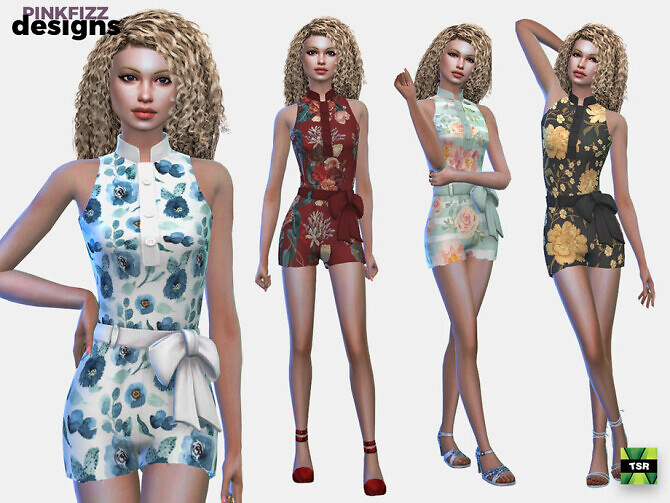 Sims 4 Short Flower Playsuit by Pinkfizzzzz at TSR