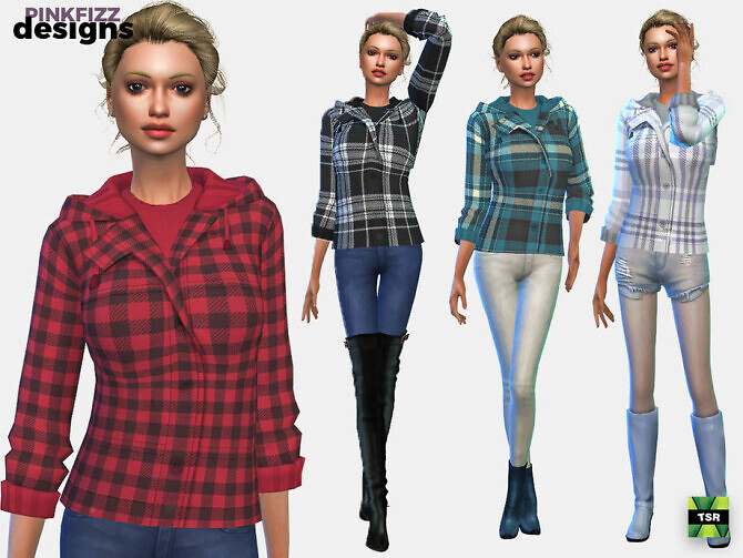 Sims 4 Plaid Short Coat by Pinkfizzzzz at TSR