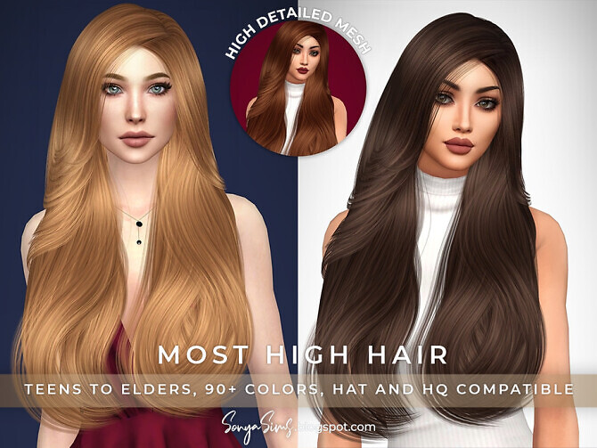 Sims 4 Most High Hair by SonyaSimsCC at TSR