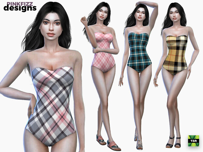 Sims 4 Plaid Swimsuit by Pinkfizzzzz at TSR