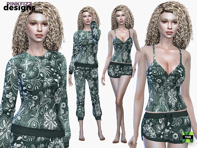 Sims 4 Cool Floral Sleepwear Collection by Pinkfizzzzz at TSR