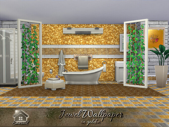 Sims 4 Jewel Wallpaper in golden by emerald at TSR