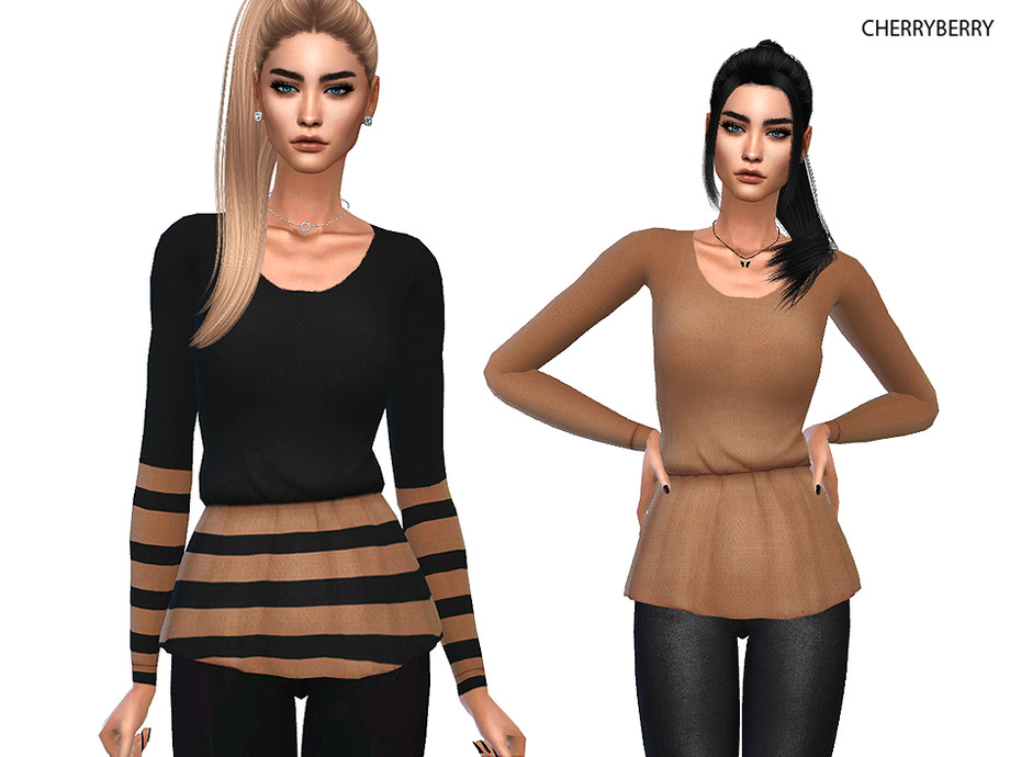 Formal Beige Blouse by CherryBerrySim at TSR » Sims 4 Updates