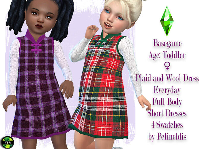 Sims 4 Toddler Plaid and Wool Dress by Pelineldis at TSR