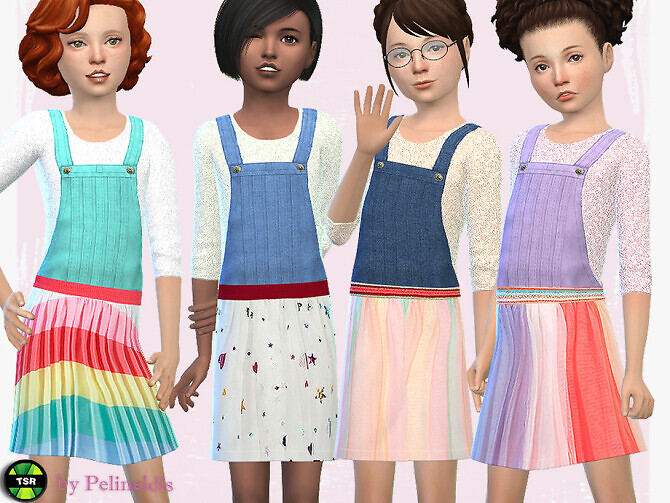 Sims 4 Denim and Tulle Dungaree Dress by Pelineldis at TSR