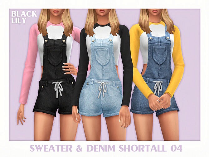 Sims 4 Sweater & Denim Shortall 04 by Black Lily at TSR