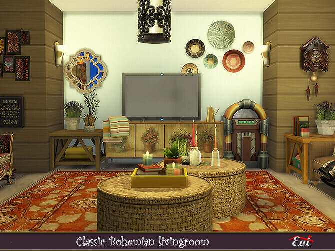 Sims 4 Classic Bohemian Livingroom by evi at TSR