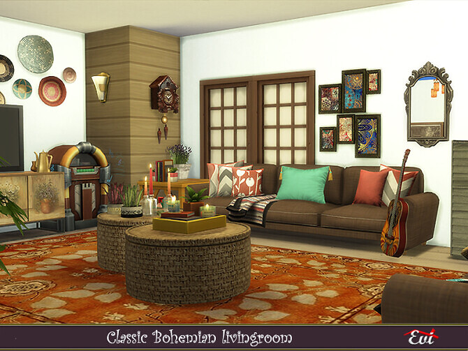 Sims 4 Classic Bohemian Livingroom by evi at TSR
