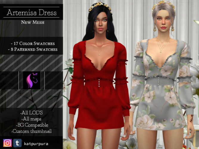 Artemisa Dress by KaTPurpura for Sims 4