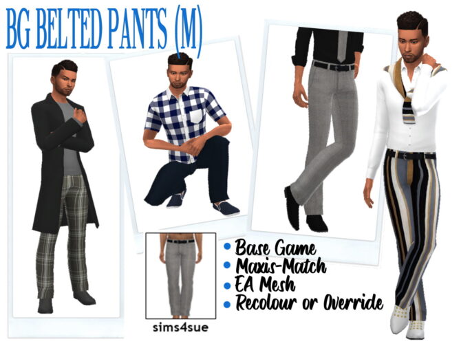 Sims 4 BELTED PANTS M at Sims4Sue