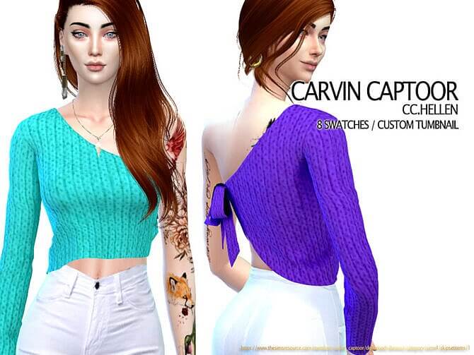 Sims 4 Asymmetrical Cropped Pullover Hellen by CC at TSR