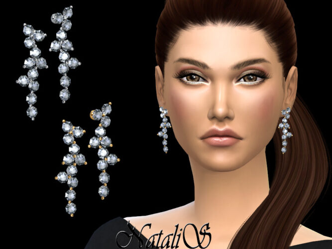 Diamond cluster drop Sims 4 earrings by NataliS