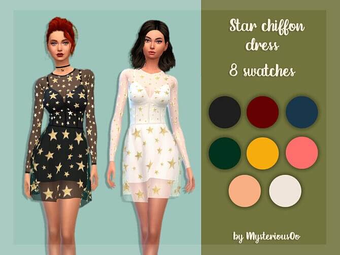 Sims 4 Star chiffon dress by MysteriousOo at TSR