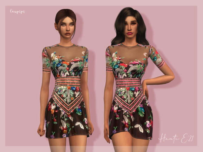 Sims 4 Embellished Dress DR389 by laupipi at TSR