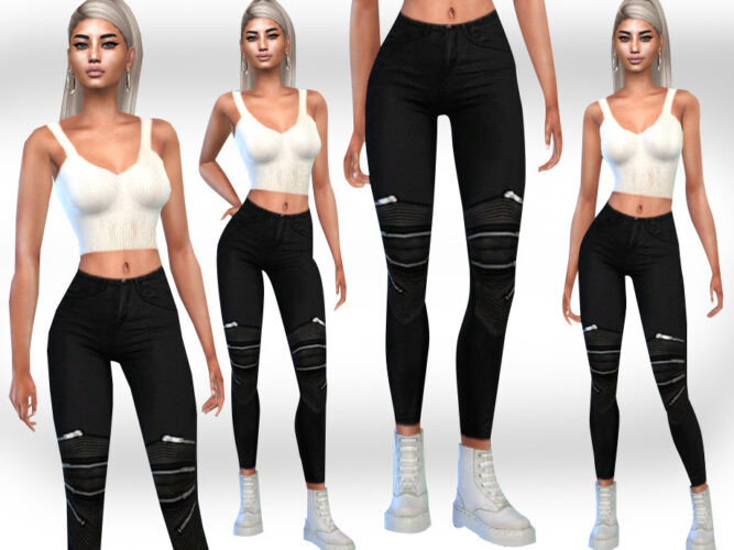 Female Black Zipper Sims 4 Jeans