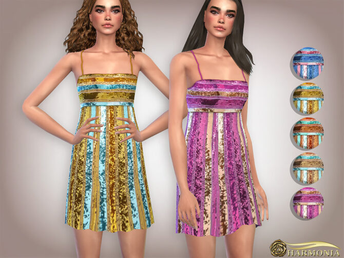Sims 4 Allover Glittering Sequin Midi Dress by Harmonia at TSR