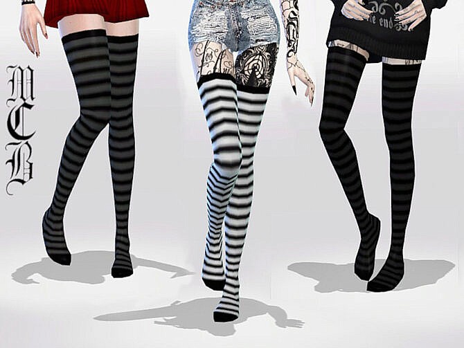 Sims 4 Long Striped Over Knee Socks by MaruChanBe at TSR