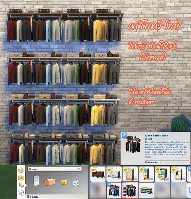 Sims 4 Recoloured Wardrobe Mens Wall Racks by aaTmaHira at Mod The Sims