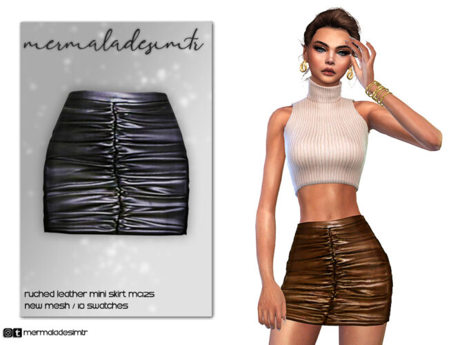 Ruched Leather Mini Sims 4 Skirt