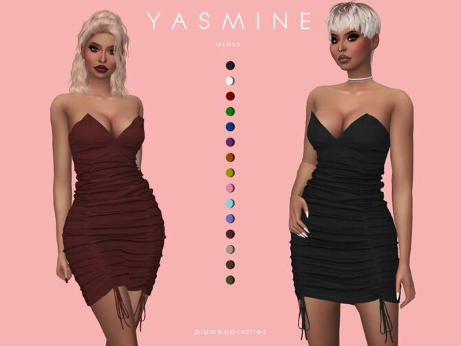 Sims 4 YASMINE Short Bodycon Ruched Dress at TSR