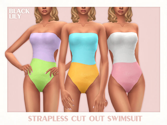 Sims 4 Strapless Cut Out Swimsuit by Black Lily at TSR