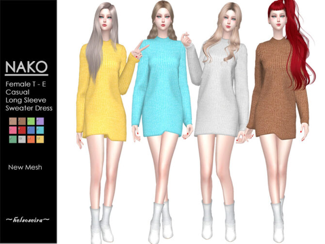 Sims 4 NAKO Casual Sweater Dress by Helsoseira at TSR
