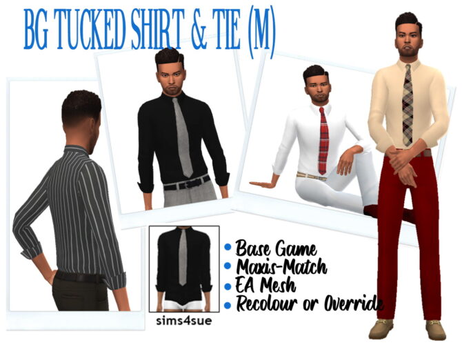 Sims 4 TUCKED SHIRT & TIE (M) BG at Sims4Sue