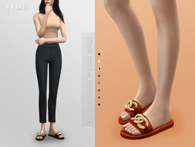 Sims 4 Chain trim low heeled sandals 01 by Jius at TSR