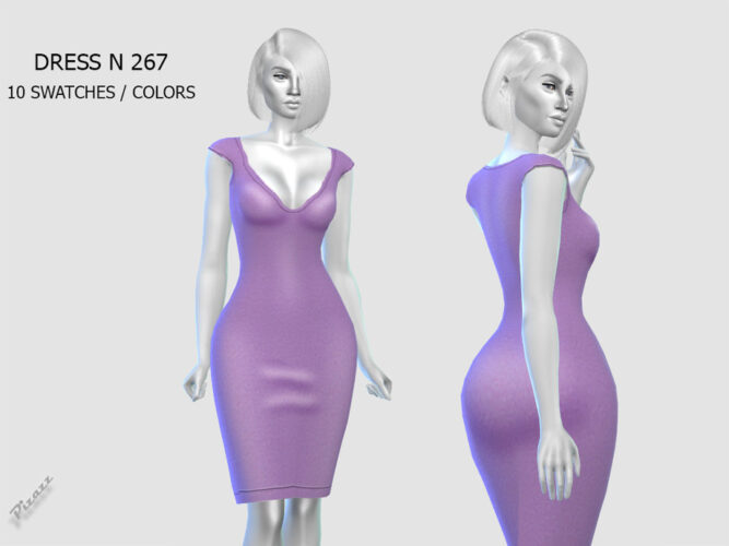 V neck fitted purple dress Sims 4